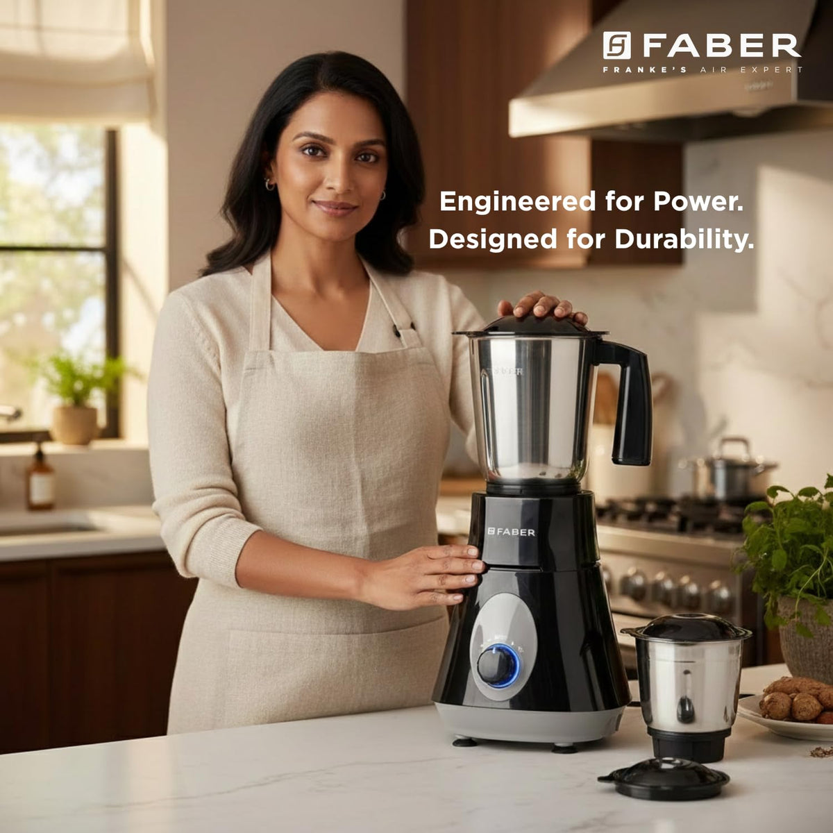 Faber Apollo Black Mixer Grinder|500w Copper Motor|3 Stainless Steel Jars & Blades|Easy to Clean| 2yrs Warranty on Produ