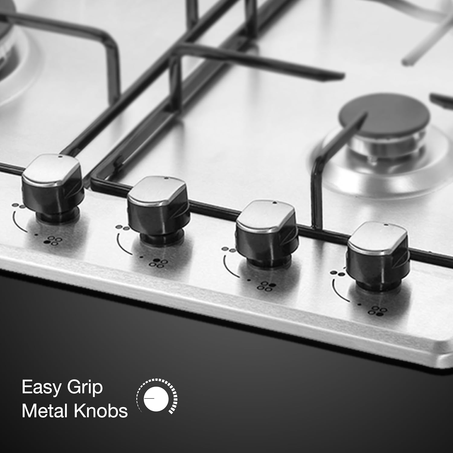 KAFF 4 Burners Built-in Hob & Hobtop For Modular kitchen -8 MM|Auto Electric Ignition Glass Top| Italian Burner, Enamelled Matt Finish, Easy Grip Knobs, Toughened Glass (Silver,80CM)