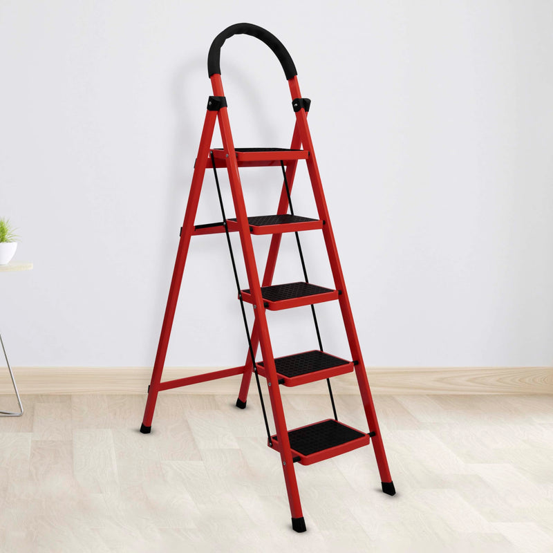 Plantex Cheston Premium GI Steel Foldable 4 Step Ladder for Home/Wide Anti Slip Steps (Black)