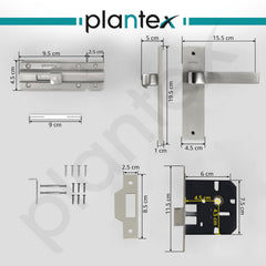 Plantex Heavy Duty Door Lock “ Bathroom Door Lock/Mortise 8inch Keyless Plate Handle Set for Home/Bathroom/Store Room/Balcony/Office with Baby Latch (8107, Matt)-3