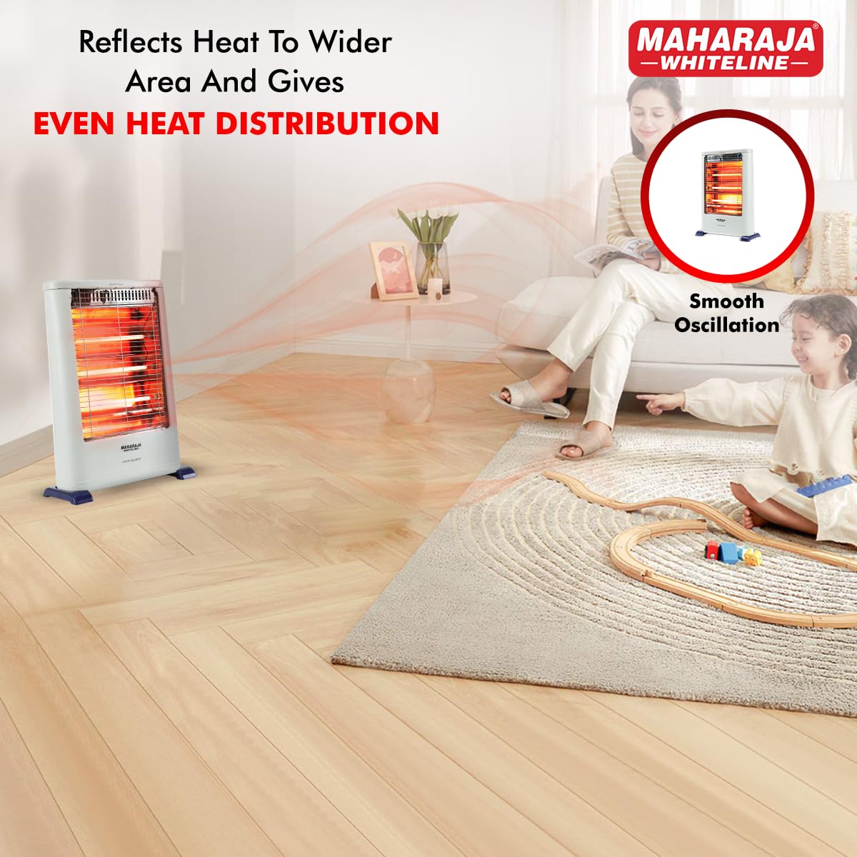 Maharaja Whiteline Lava Quartz Adjustable Room Heater, 3 Quartz Heating Elements, 1200 watt - 1 Year Warranty (White)