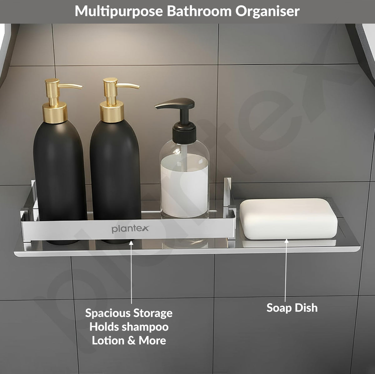 Plantex Stainless Steel Shelf for Bathroom/2in1 Multipurpose Bathroom Shelf with Soap Dish/Holder/Bathroom Organiser (15x5 Inches) Pack of 2-5