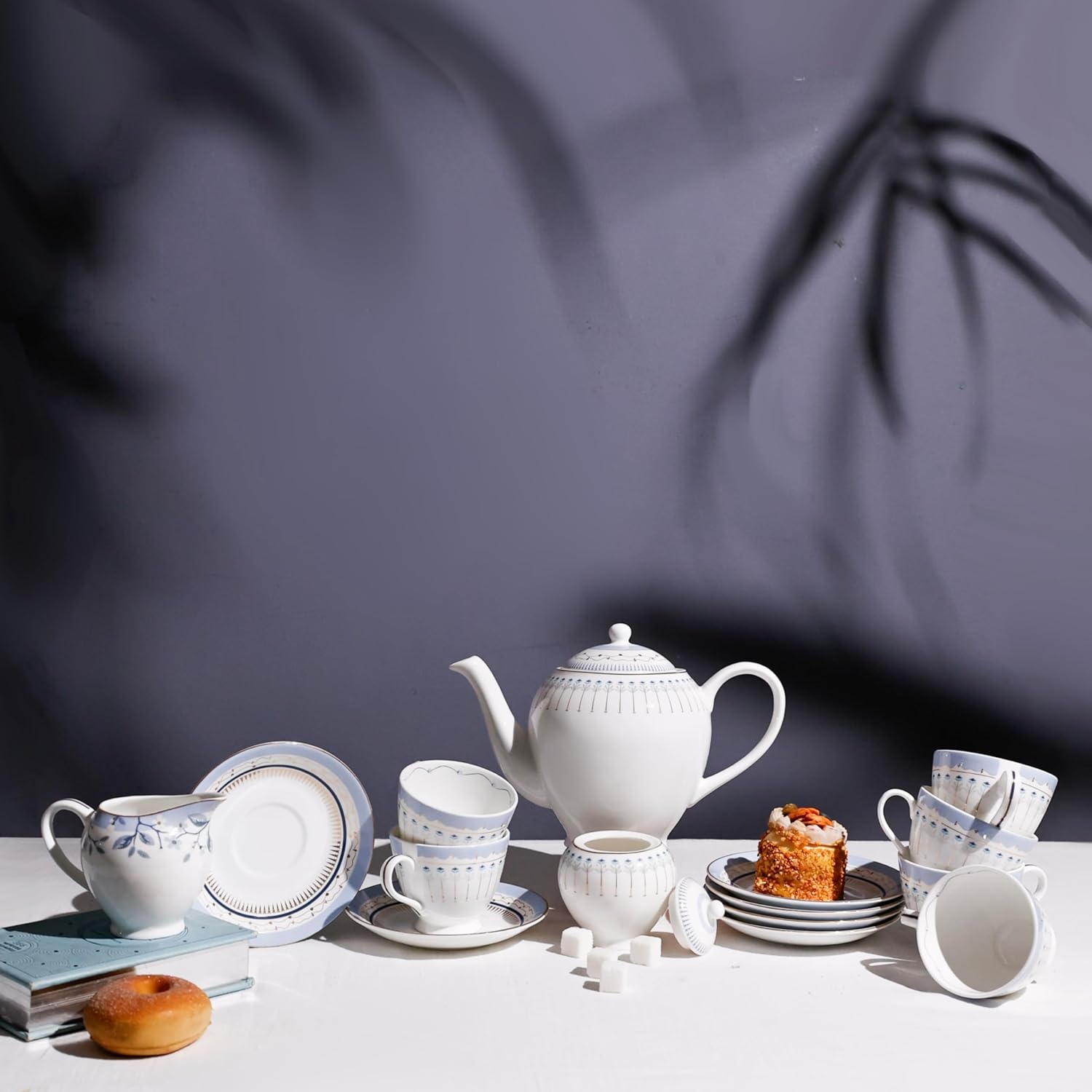 Magique by The Wishing Chair x ClayCraft : River of Flowers Ceramic Teaset 15-Piece | Teapot, Cups & Saucers, Sugar & Milk Pot | Elegant Floral Tea Set for Home High Tea Gifting Weddings Parties
