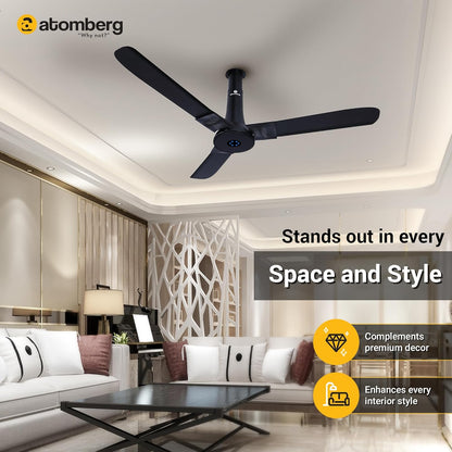atomberg Studio+ 1200mm BLDC Ceiling Fan with Remote Control | BEE 5 star Rated Energy Efficient Ceiling Fan | High Air Delivery with LED Indicators | 3 Year Warranty (Onyx Black)