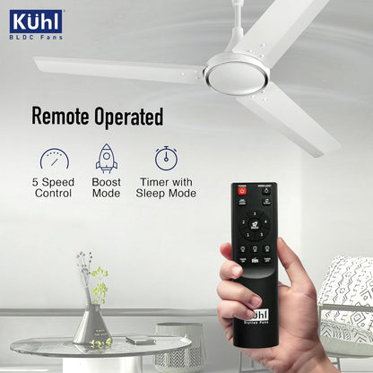 KUHL Prima A4 1200mm Decorative Power Saving BLDC Ceiling Fan with Remote | 29W | Saves upto 65% Electricity | 5 Star | High Air Flow | Stylish Design | White