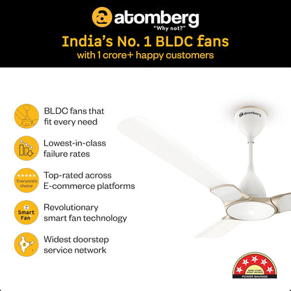 atomberg Erica Nuvo 1200mm BLDC Ceiling Fan with Remote | Award Winning Designer Fan | BEE 5 star | High Air Delivery | Low noise operation | Elegant Trims | 3 Year Warranty | Snow White
