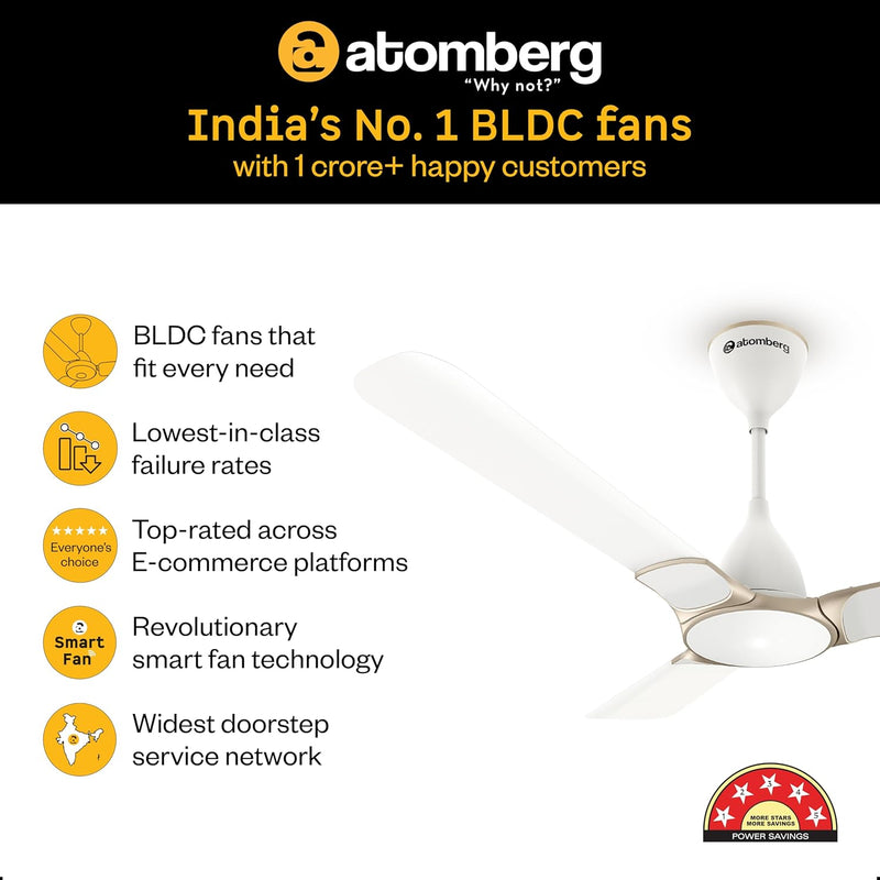 atomberg Erica Nuvo 1200mm BLDC Ceiling Fan with Remote | Award Winning Designer Fan | BEE 5 star | High Air Delivery | Low noise operation | Elegant Trims | 3 Year Warranty | Snow White