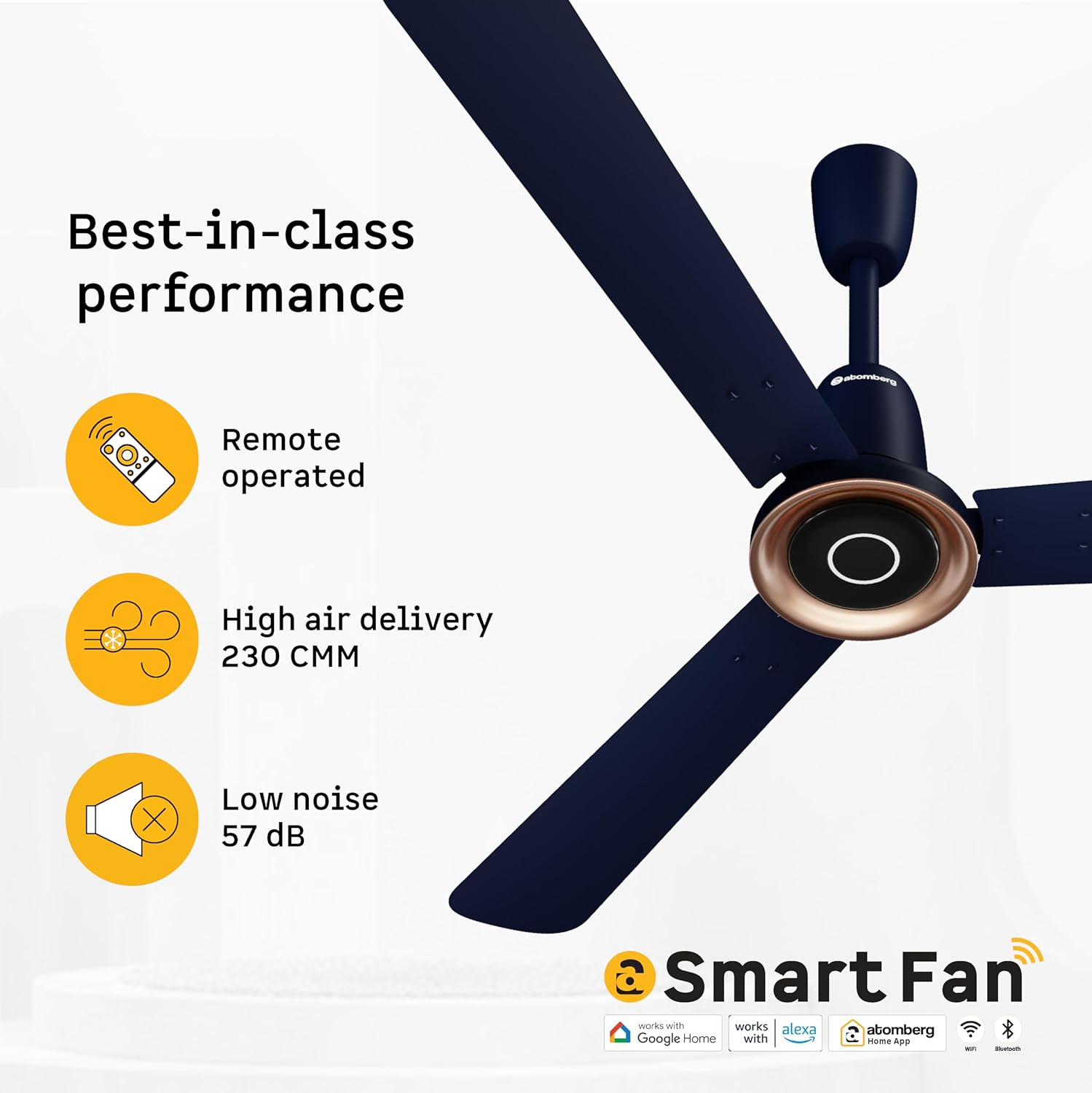 atomberg Studio Nexus Smart 1200mm BLDC Ceiling Fan with IoT & Remote Control | BEE 5-star | New Blade Design | High Air Delivery with Moonbeam Light | Low noise | 5 Year Warranty| Ritz Blue