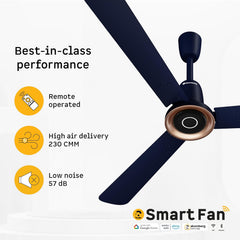 atomberg Studio Nexus Smart 1200mm BLDC Ceiling Fan with IoT & Remote Control | BEE 5-star | New Blade Design | High Air Delivery with Moonbeam Light | Low noise | 5 Year Warranty| Ritz Blue