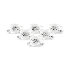 La Opala Diva, Opal Glass Crockery | Cup & Saucer Iris Regular, Set of 12 | Mystrio Black, 160 ml | for Tea & Coffee | Microwave Safe | 100% Vegetarian | Extra Strong | Super Light | Super White