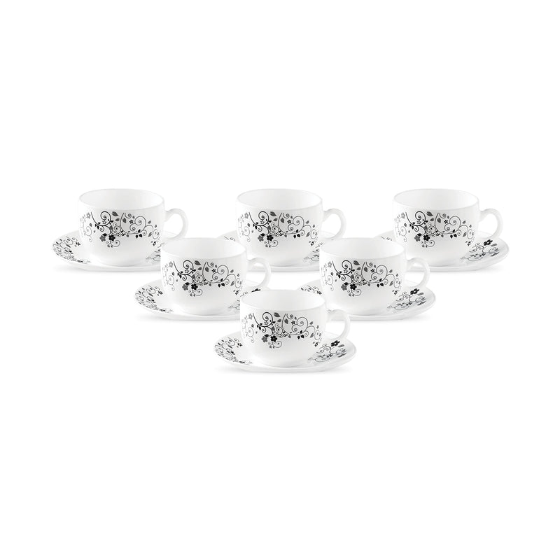 La Opala Diva, Opal Glass Crockery | Cup & Saucer Iris Regular, Set of 12 | Soul Passion, 160 ml | for Tea & Coffee | Microwave Safe | 100% Vegetarian | Extra Strong | Super Light | Super White