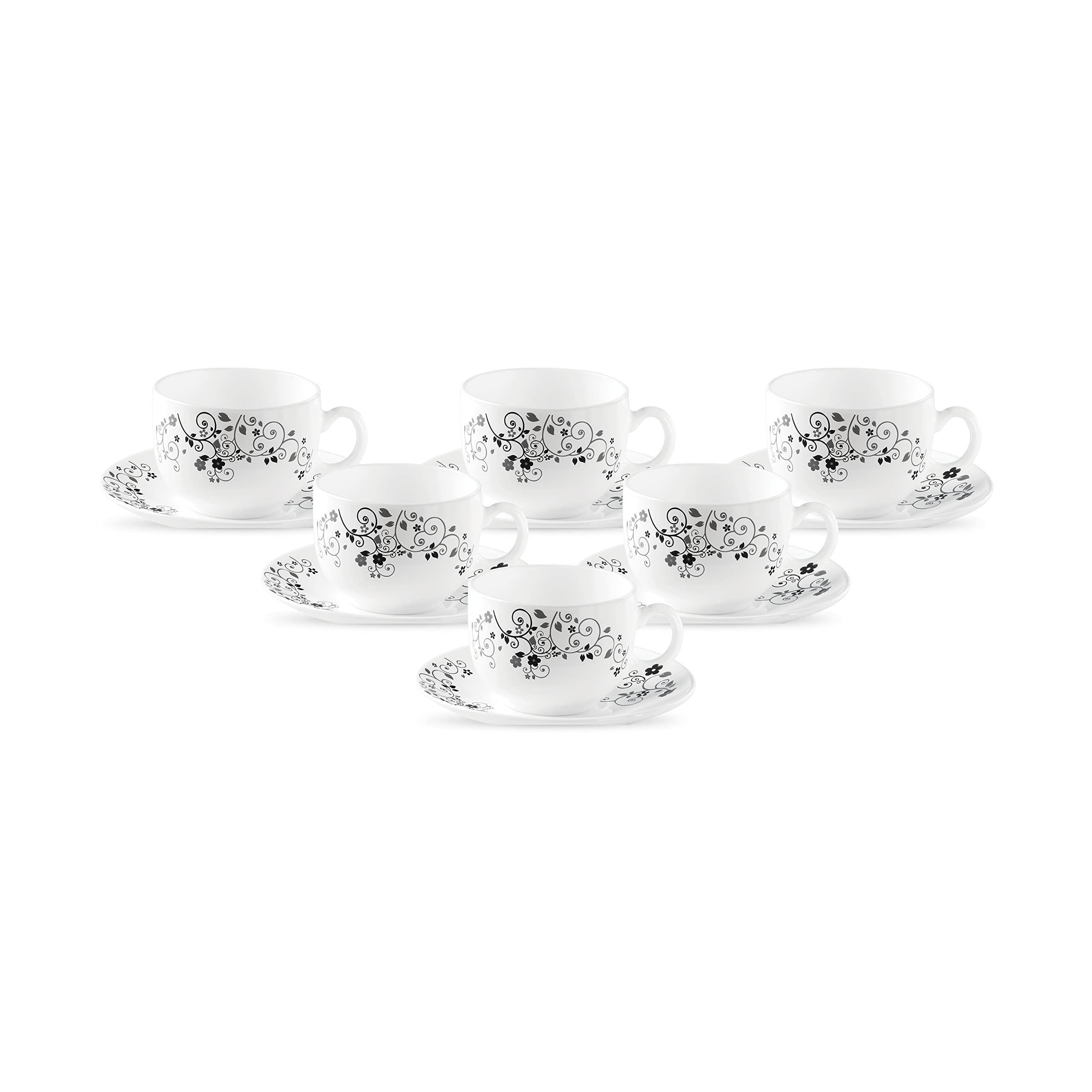 La Opala Diva, Opal Glass Crockery | Cup & Saucer Iris Regular, Set of 12 | Aster Blue, 160 ml | for Tea & Coffee | Microwave Safe | 100% Vegetarian | Extra Strong | Super Light | Super White