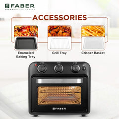 Faber 20 liter 1500 Watts Air Fryer Oven|Fry, Bake, Roast, Toast, Defrost, Grill, Reheat & Broil|85% Less Oil|Temperature & Timer Control, Preset Cooking Options, Convection Function, Auto-Off|(Black)