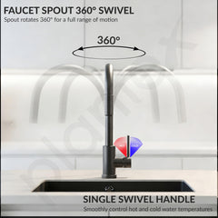 Plantex Pull-Down Kitchen Sink Tap/304 Stainless Steel Sink Tap for Kitchen Basin with 360? Swivel Spout/Kitchen Sink Faucet- (1062, Grey)-5