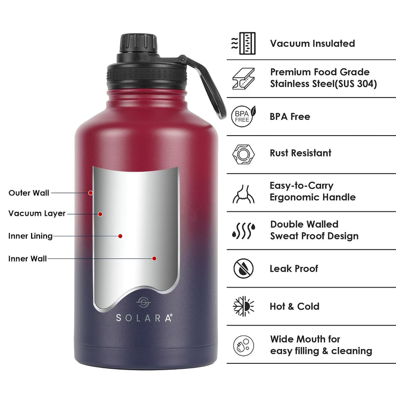 SOLARA Insulated Water Bottle 2000ml, Hot Water Bottle, Thermosteel Water Bottles for Travel, Home, Office, School, Gym, Adults, Water Bottle Hot and Cold, Sipper Bottle, Dark Intentions