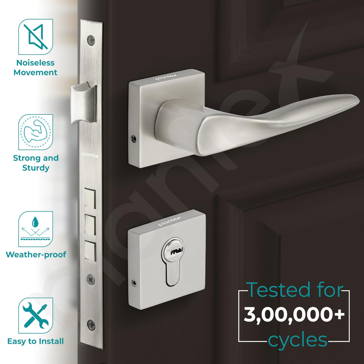Plantex Premium Door Lock with 3 Years of Warranty/Main Door Lock Set for Home/Mortise Lock for Door (PT-002- Satin)-2