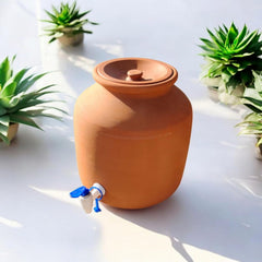 Handmade Clay Water Jug 5 Liter with Tap & Down Dhakkan – Natural Earthen Pot for Cool & Fresh Drinking Water – Eco Friendly Mitti Matka, Traditional Design by Rajender Clay Handicraft