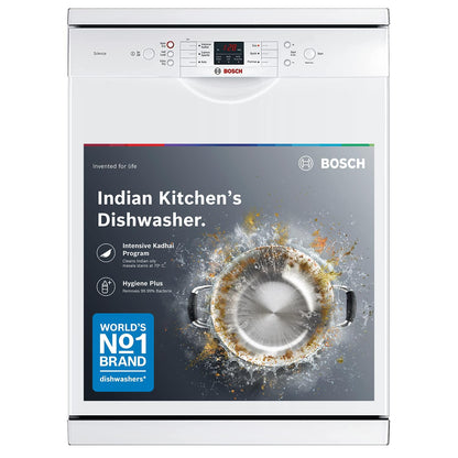 Bosch 13 Place Setting Dishwasher with Intensive Kadhai Program, No Pre-Rinse, 70⁰ Hot water wash, Half Load Option & Extra Cutlery Box - (SMS66GW01I, White, Glass Protection Technology)