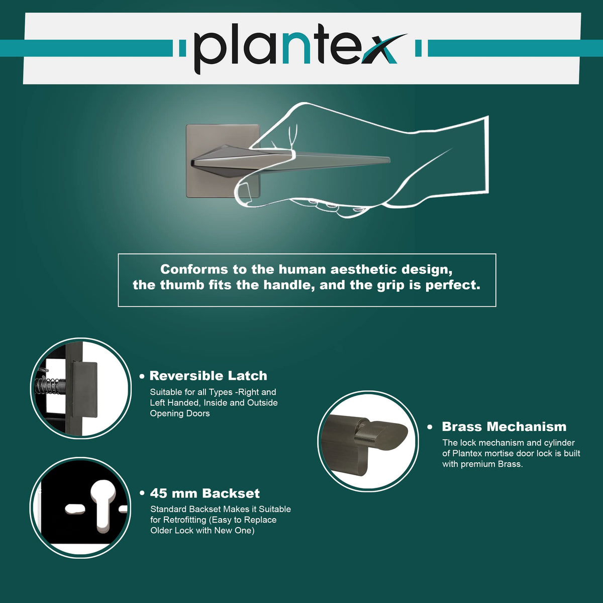 Plantex Door Lock for Home/Main Door Lock Set with 3 Years of Warranty Mortise Lock for Door with Brass Lock Body & Cylinder(7083-Satin Black)-4