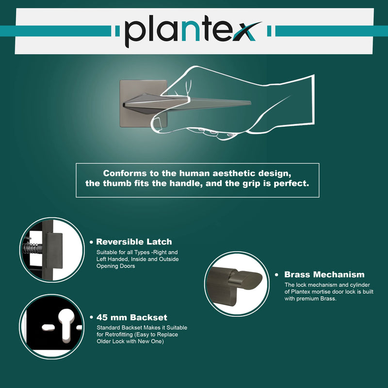 Plantex Door Lock for Home/Main Door Lock Set with 3 Years of Warranty Mortise Lock for Door with Brass Lock Body & Cylinder(7083-Satin Black)-4