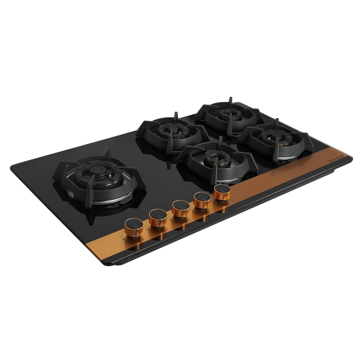 Faber 90cm 5Burner Gas Hob | Flame Failure Device | Cast Iron Pan Support | Metal Knobs | Dual Flame Burner | 8mm Toughe