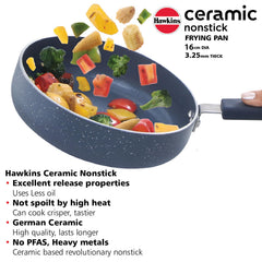 Hawkins Ceramic Nonstick Fry Pan, 16 cm Diameter, Induction Fry Pan with Glass Lid, Granite Omlette Egg Pan, (ICF16G)