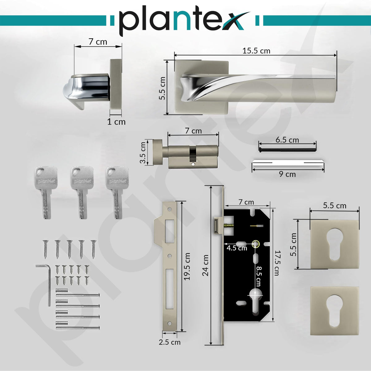 Plantex Triple Security Door Lock for Home/Main Doorlock Set with 3 Years of Warranty/Mortise Locks for Door with Brass Lock Body & Cylinder(7086 - Satin White & Chrome)-3
