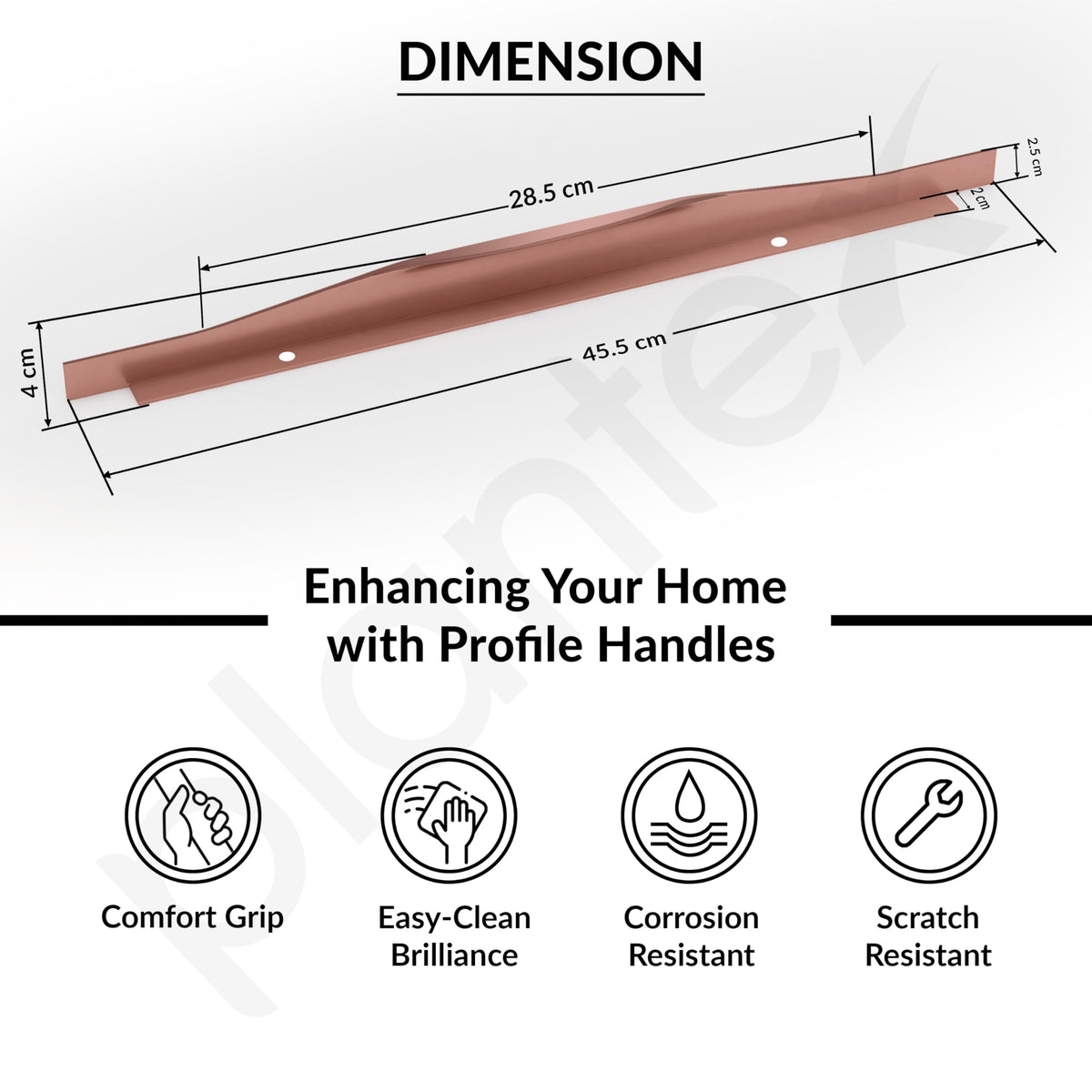 Plantex Profile Handle for Kitchen Cabinet/18 Inch Aluminium Drawer Profile Handle/Wardrobe Pull Handle for Home/Office/Hotel - Pack of 5 (Rose Gold) (Model APS-PF-1001)-3