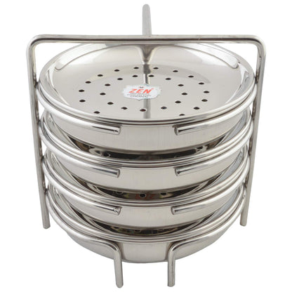 JAIN Stainless Steel 2in1 Thatte Idly Stand | Dhokla Maker & Idiappam Stand - 8 Plates Thatte Idli Plate & Momos Steamer Stand (4 Thattu Idly Plates, 4 Idiappam Plates, 1 Stand) - Silver