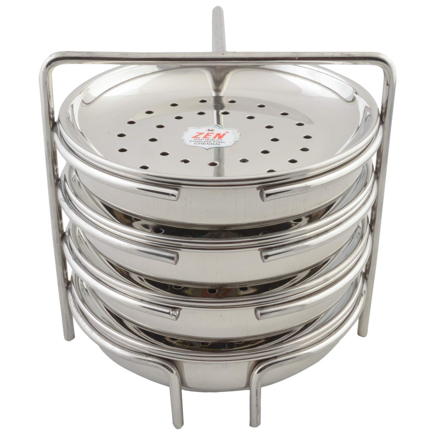 JAIN Stainless Steel 2in1 Thatte Idly Stand | Dhokla Maker & Idiappam Stand - 8 Plates Thatte Idli Plate & Momos Steamer Stand (4 Thattu Idly Plates, 4 Idiappam Plates, 1 Stand) - Silver