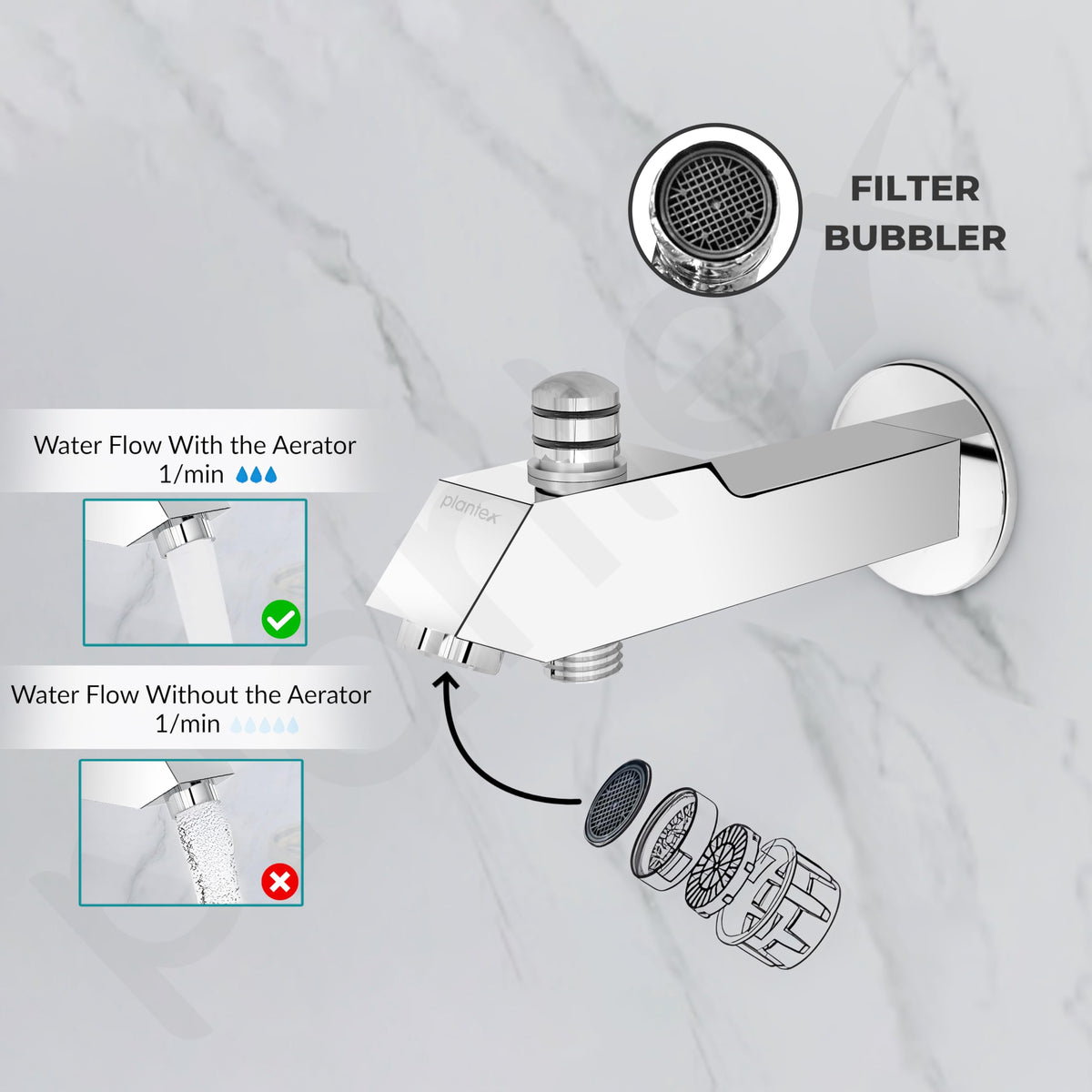 Plantex Pure Brass Bathtub Spout with Button Attachment for Hand Shower with Water Saving Aerator with Teflon Tape and Wall Flange/Spout with Button-(PRI-322-Chrome)-4