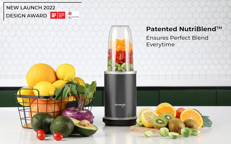 Kuvings Nutri Blender PRO Gunmetal Grey, Powerful 1000 Watts Motor, Mixer/Grinder/Smoothie Maker, Blender for Smoothies and Juices, Stainless Steel Body, 2 Blade Set: Wet & Dry