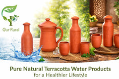 Our Earthen Water Pot with Glass & Bottom Tray Water jug mud Pot 1500 Clay jug 1500 ML