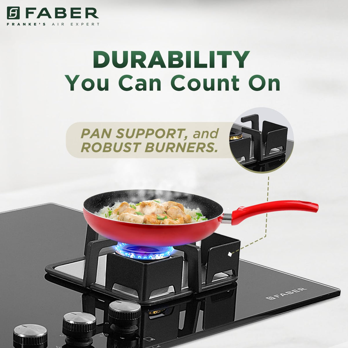 Faber 3 Burner HCT 78 cm Hob| Brass Burners| Bakelite Knobs| Cast Iron Pan Support | Hob/Cooktop Hybrid Toughened Glass 