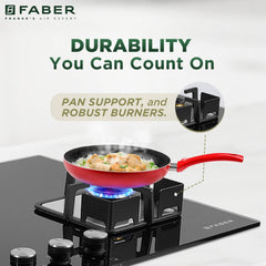 Faber 3 Burner HCT 78 cm Hob| Brass Burners| Bakelite Knobs| Cast Iron Pan Support | Hob/Cooktop Hybrid Toughened Glass 