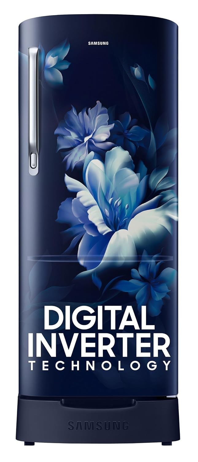 Samsung 183 L, 5 Star, Digital Inverter, Direct-Cool Single Door Refrigerator (RR20D2825UZ/NL, Midnight Blossom Blue, Base Stand Drawer)