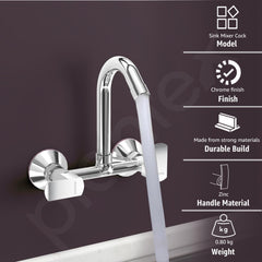 Plantex Sink Mixer for Kitchen with Brass Spindle/360 Degree Rotating Spout/Hot & Cold Water Mixer/Wall Mount Sink Mixer with Teflon Tap - Pack of 1 (Chrome, Kroma)-4