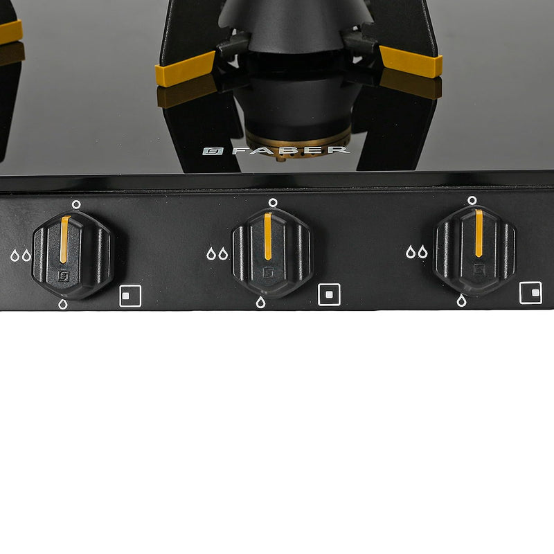 Faber Liftable Burners Freestanding Cooktop|Genius 753 Ai Bk|75Cm Width|Brass Burners|Manual Ignition|Abs Knobs|Pan Supp