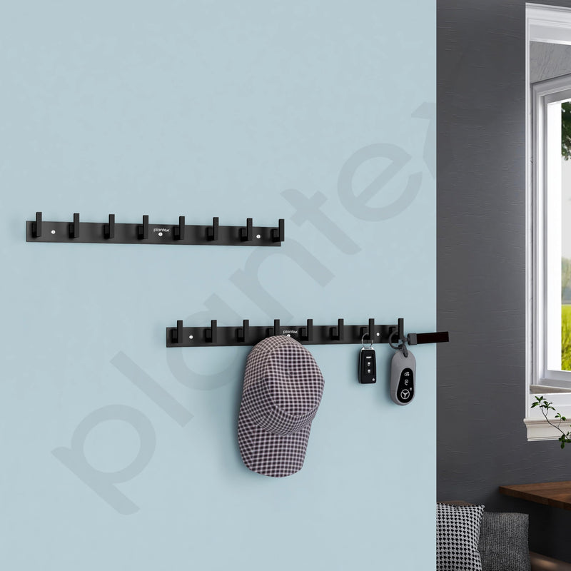 Plantex Aluminum Hook Rail with L-Shape Hooks for Walls of Bathroom/KitchenHook Rail Bar for Clothes/Towel/Keys-Pack of 2 (8 Hooks, Black)-2
