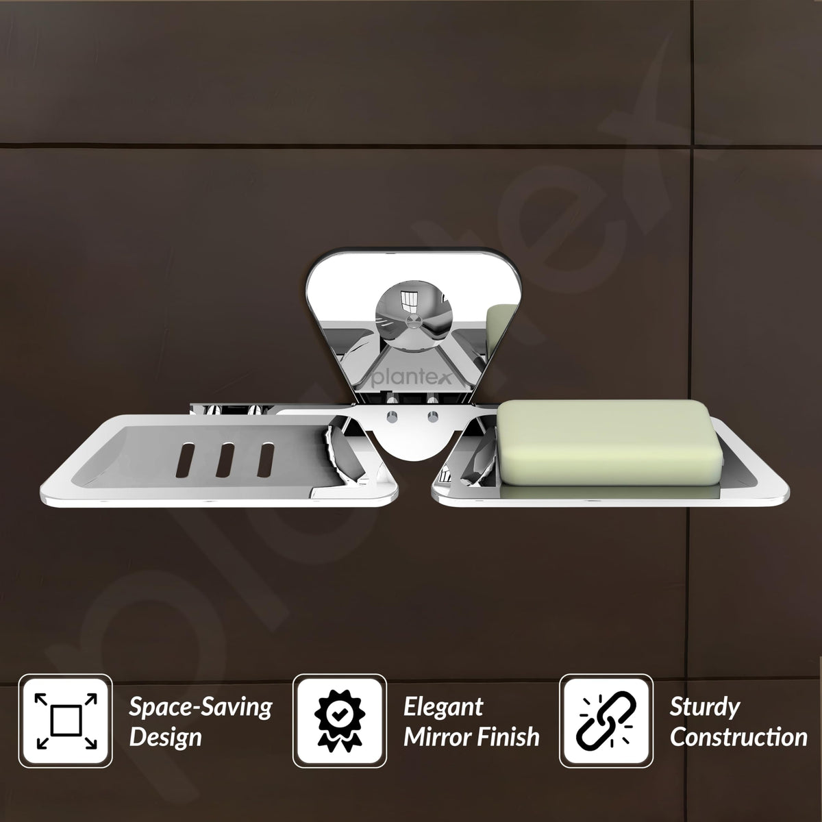 Plantex Stainless Steel Chrome Finish Double Soap Dish Stand/Wall Mounted Soap Holder - Bathroom Accessories-2