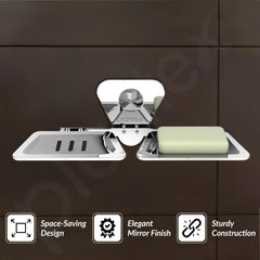 Plantex Stainless Steel Chrome Finish Double Soap Dish Stand/Wall Mounted Soap Holder - Bathroom Accessories-2