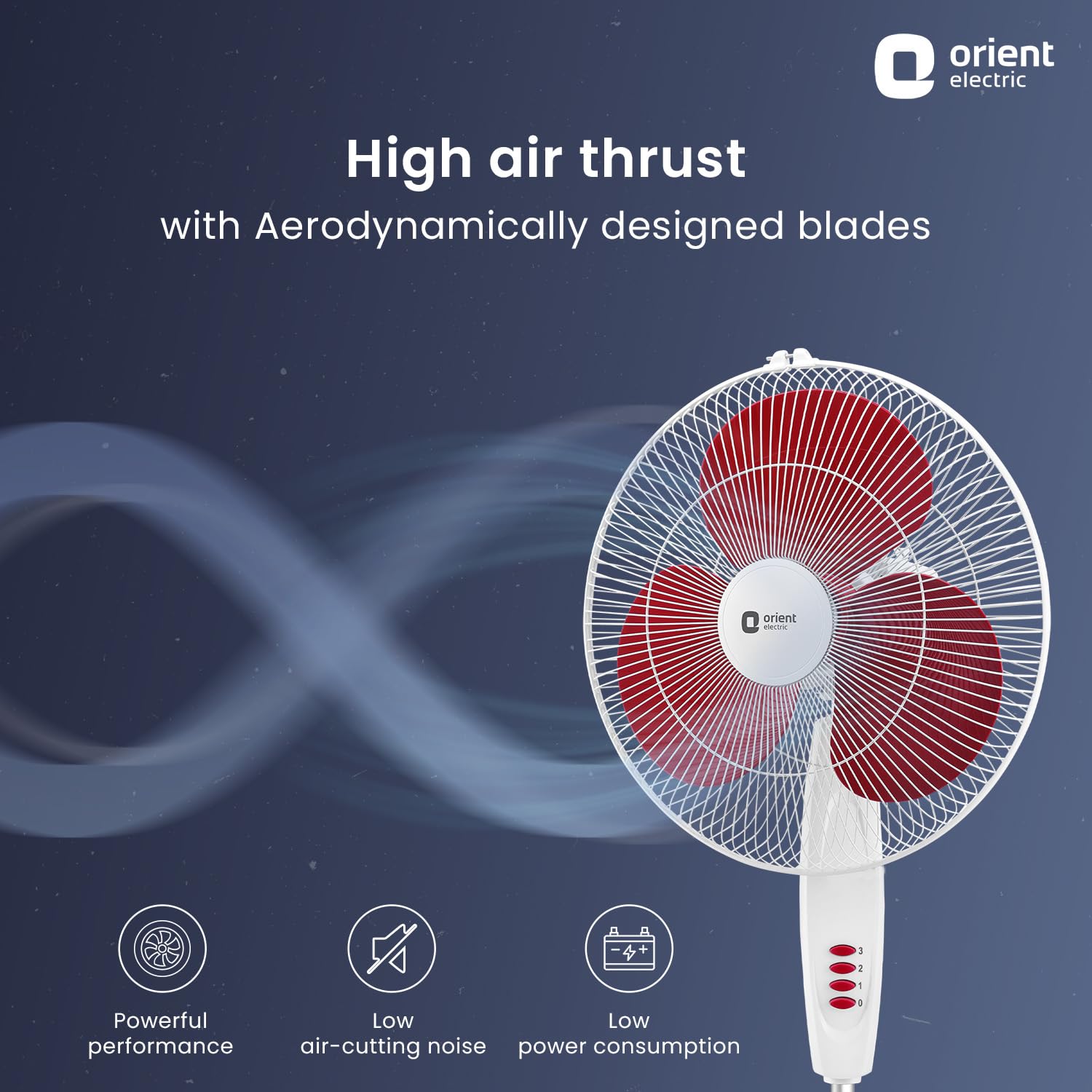 Orient Electric 400 mm Stand 82| Stand fan with tilt & oscillation| Telescopic adjustable height| Piano speed control| Red, pack of 1