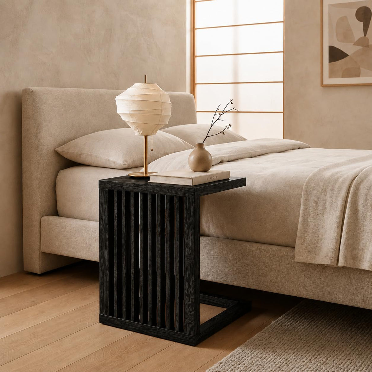Solid Sheesham Wood C Shape Side Table for Living Room | Modern Sofa End Table | Wooden Laptop Table for Bed | 