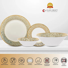 Clay Craft Fine Ceramic Ebony Dinner Set, Enchanting Gold, for Family of 4, Dinner Set Ceramic, Crockery Set, Dining Set for Dinner, Crockery Set for Gift, Kitchen Set (13 Pieces, E647)