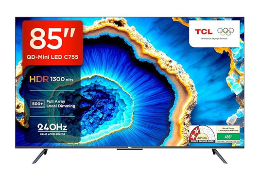 TCL 215 cm (85 inches) 4K Ultra HD Smart QD-Mini LED Google TV 85C755 (Black)