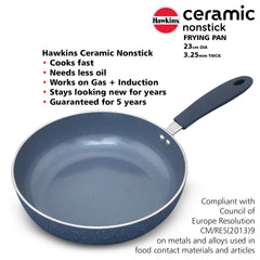 Hawkins Ceramic Nonstick Frying Pan, 23 cm Diameter, Induction Fry Pan, Granite Omlette Egg Pan, Fish Pan, Blue (ICF23)