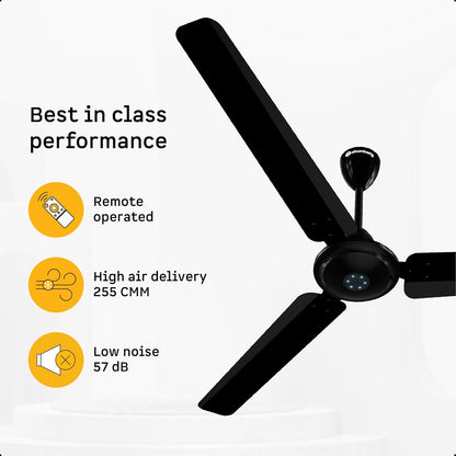 atomberg Ikano 1400mm BLDC Ceiling Fan with Remote | BEE 5 star | High Air Delivery | LED Speed Indicator | Low Noise | Timeless Design with Power Saving | 3 Year Warranty | Gloss Black