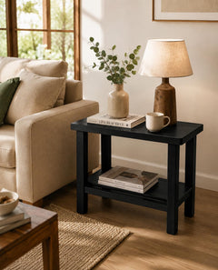 Solid Sheesham Wood C Shape Side Table for Living Room | Modern Sofa End Table | Wooden Laptop Table for Bed | 