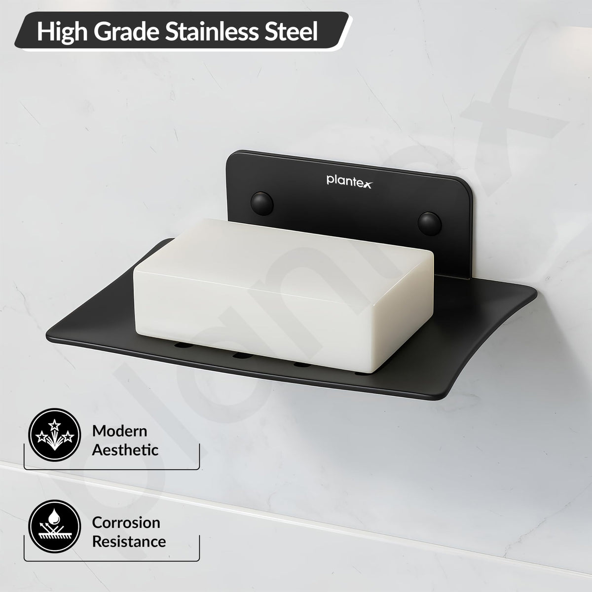 Plantex Stainless Steel Soap Holder for Bathroom/Wall Mounted Soap Holder/Soap Dish/Bathroom Accessories (Black)-3