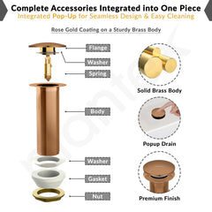Plantex Pure Brass Waste Coupling for Wash Basin /5 inch Coupling Out let System Full Thread Sink Waste Coupling (Rose Gold - Pack of 1)-5